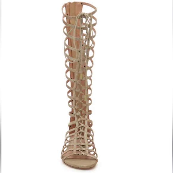 Joie Falicia Gladiator Sandals Tall Zip Leather Adjustable Suede Metallic Gold - Picture 3 of 16
